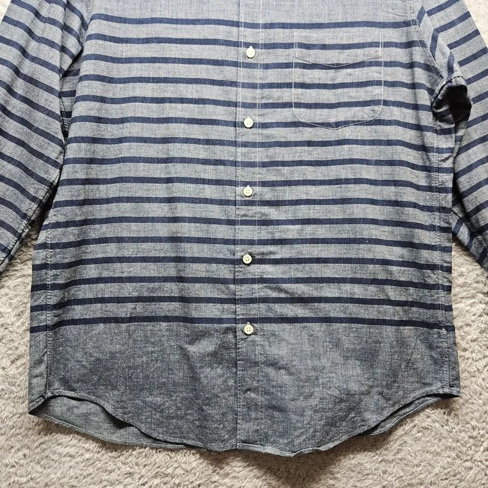 J Crew Mens Blue Stripe Button Down Shirt Size Large Slim 100% Cotton Classic